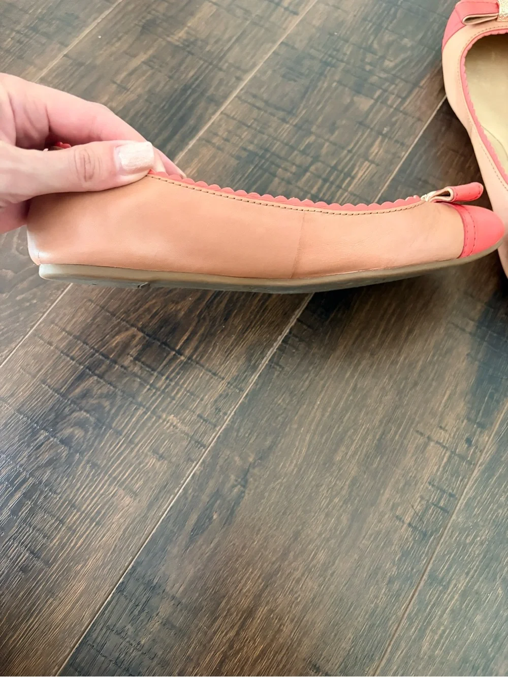 Coach Colorblock Leather Ballet Flats Coral Pink & Tan Bow Shoes Size 36 - Picture 9 of 15